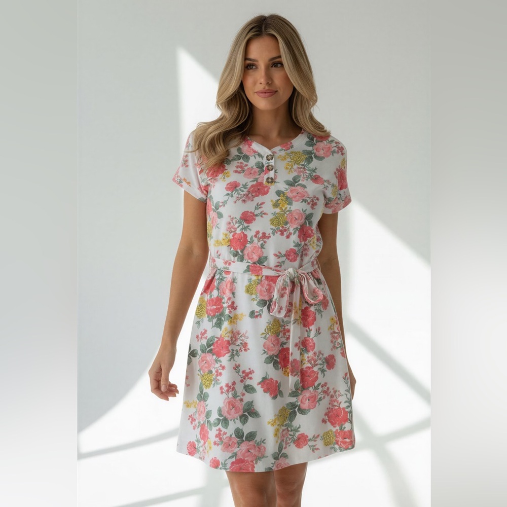 Bobbie Brooks Floral Dress with Pink and Yellow Accents.  CAJA # 1‎ E
